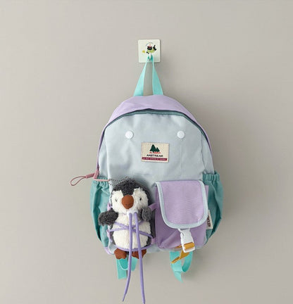 kids backpack with penguin plush toy, breathable lightweight design, fits snacks, books, essentials for school and outings