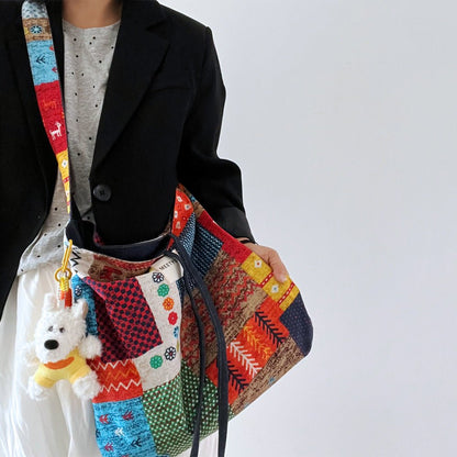 Bohemian Style Cotton Canvas Tote Bag – Everyday Ethnic Print Shoulder & Crossbody Bag