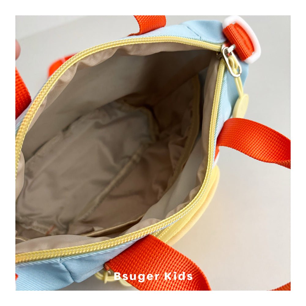 Kids mini crossbody bag, 170g lightweight, nylon blend, multi-carry, fits snacks, toys, small essentials.
