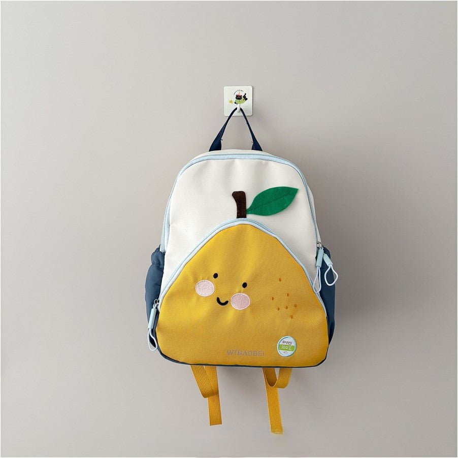 Pear shape kids backpack, 250g lightweight, water-resistant nylon blend, fits books, lunch box, and daily school essentials.